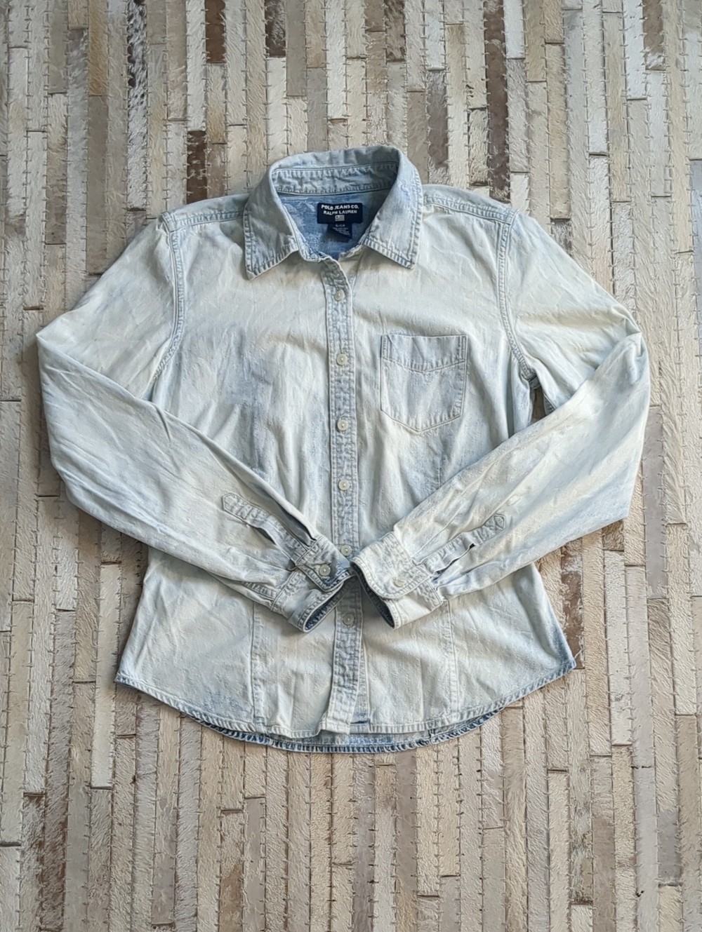 Vintage Polo Jeans Co. Ralph Lauren Light Wash Denim Button Down Shirt Sz XS